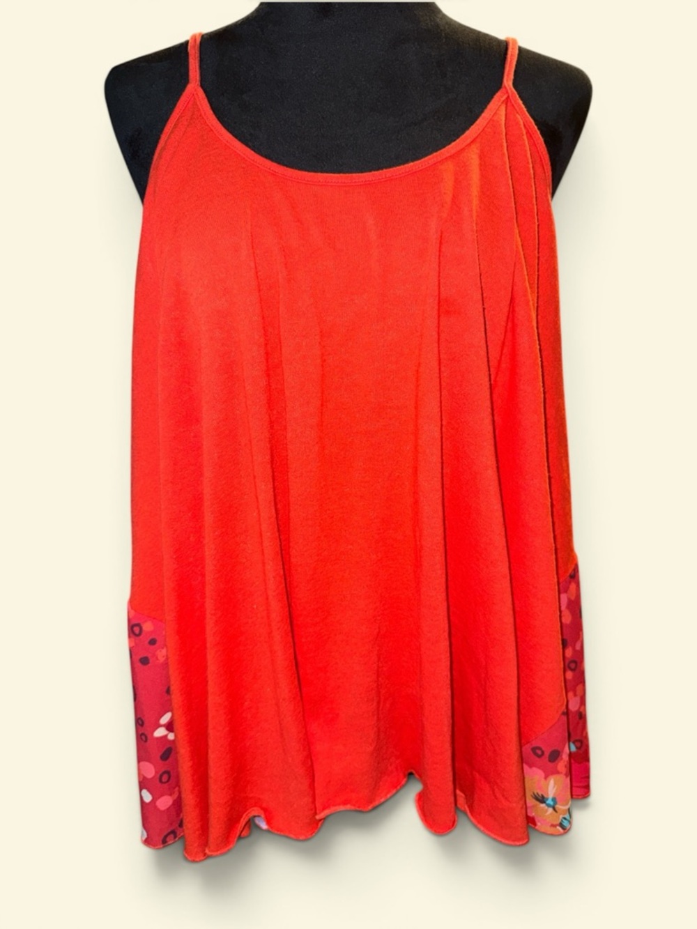 Umgee Orange/Red Floral Scoop Neck Oversized Flowy Tank, Size Large